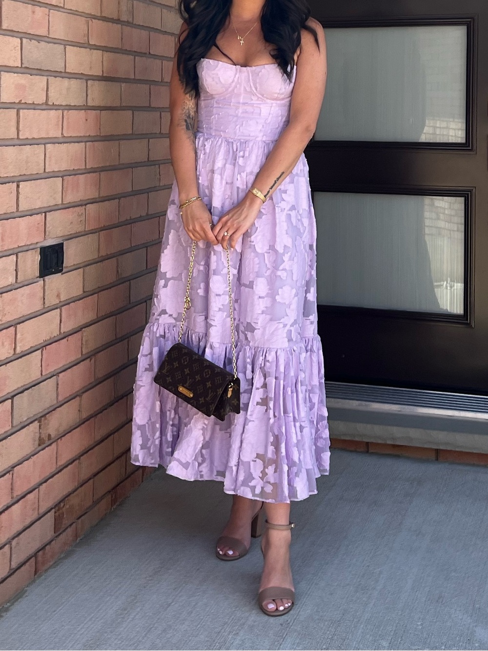 House of CB Lilac Floral Jacquard
Tiered Midi Dress